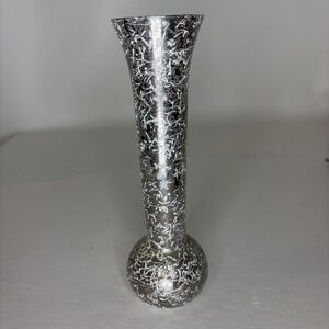 Splatter Paint 8" Vase Bulb Bottom Gold White Hint of Pink Clear Glass Vessel
